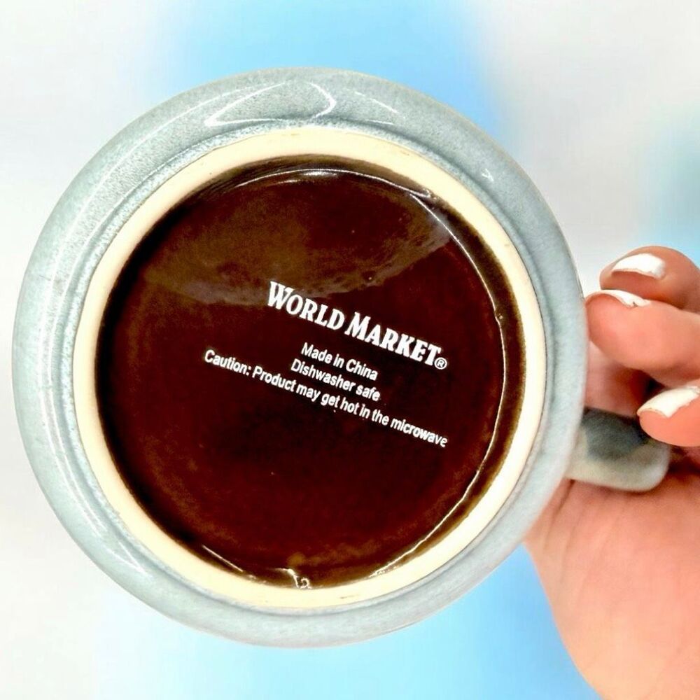 NWT Gorgeous World Market Ombré Blue And Brown Reactive Glaze Ceramic 22 oz Mug - Picture 8 of 9
